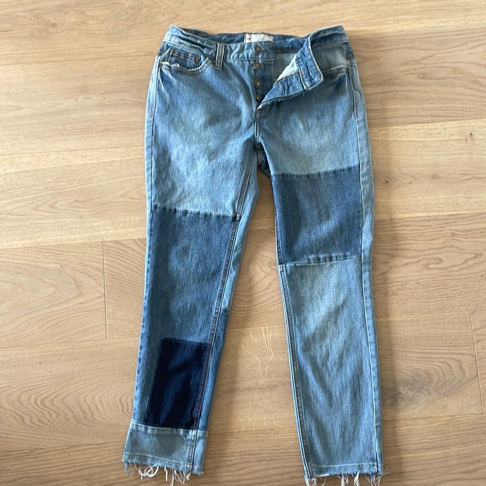 Free People Patchwork Ankle Jeans - Blue